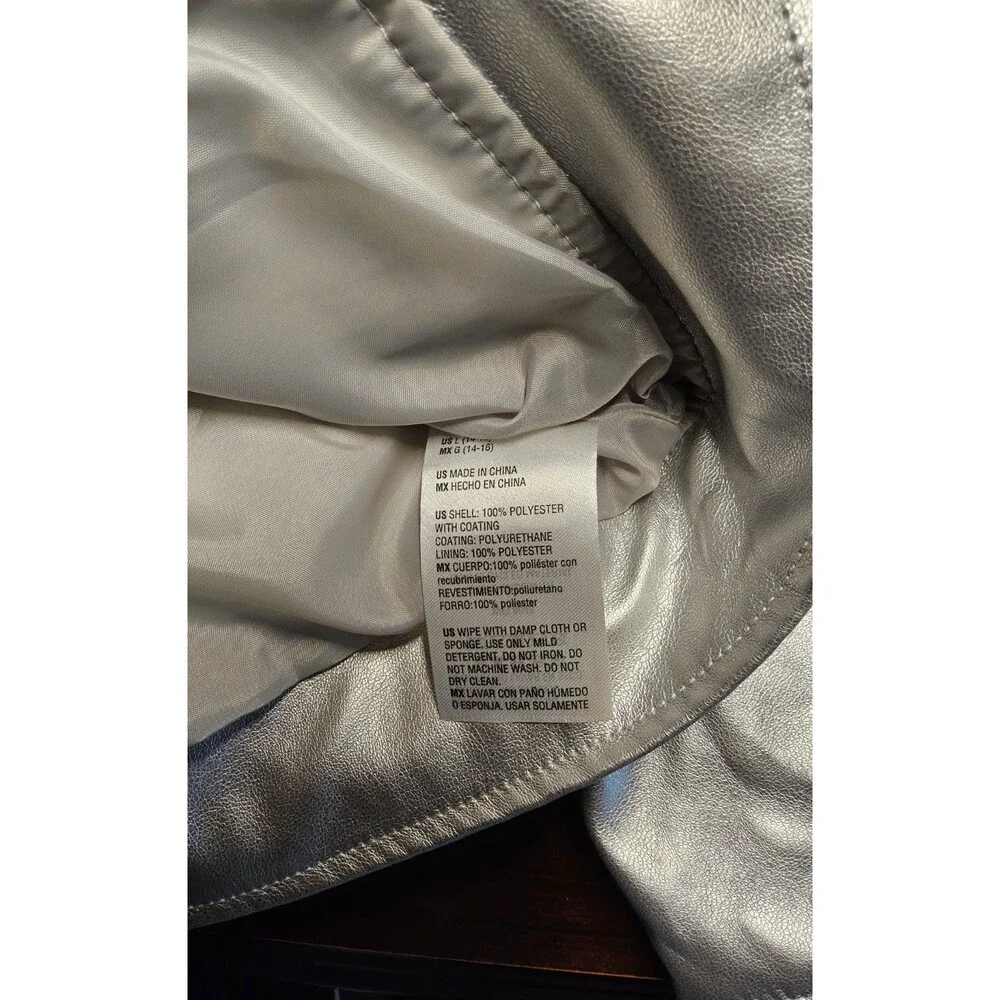 Epic Threads Girls Size 14/16 Faux Leather Silver Metallic Moto Jacket NWT